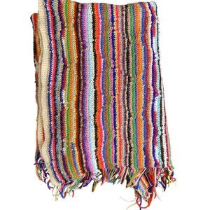 Vintage 70s Classic Multi-Colored Striped Afghan Throw Blanket, XL, 52"x66"